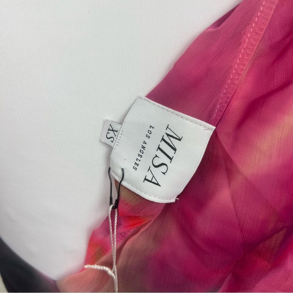 NWT MISA Los Angeles Blurred Hibiscus One Shoulder Maxi Dress XS Silk Chiffon - Picture 3 of 4